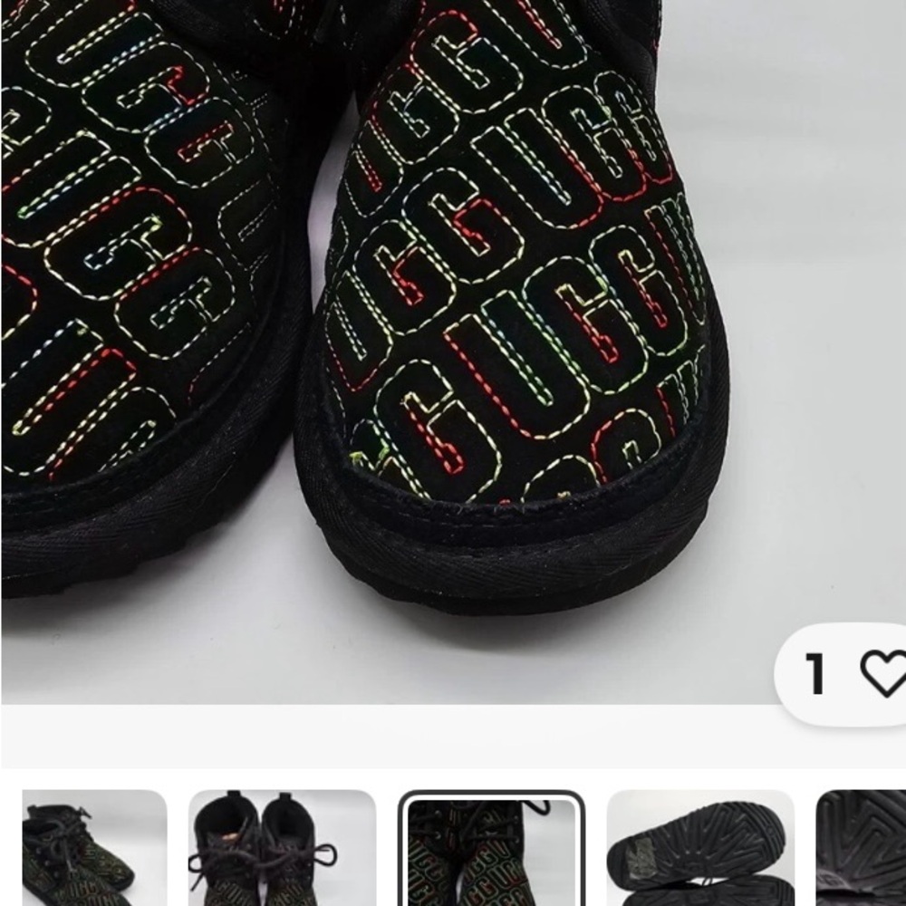 UGG 7C Signature Boots Black &Multicolor Leather w/side Zip - Picture 2 of 10